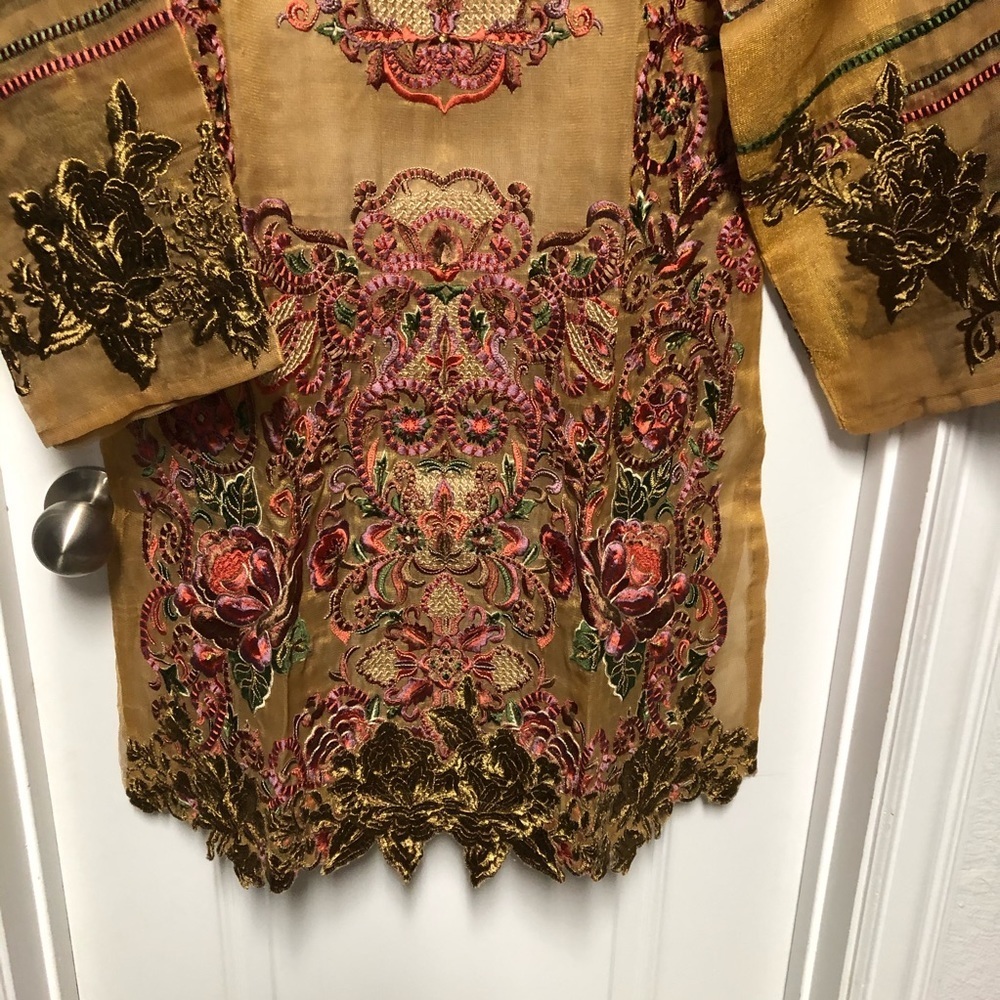 Sana Safinaz Embroidered Gold Net Kurti Medium - NWT - Picture 4 of 9